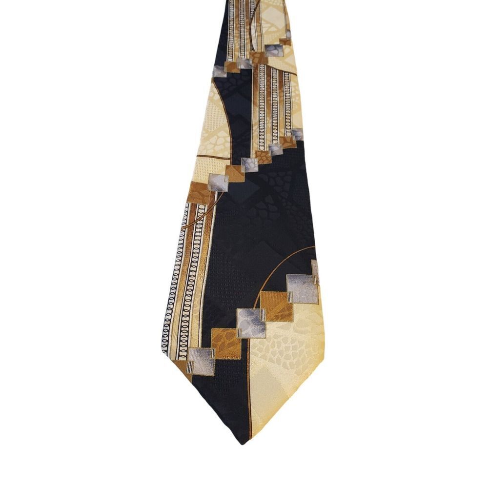 NWT PELUSO IF ITALY Luxury Mens Silk Tie Black White Art wear Made In Canada